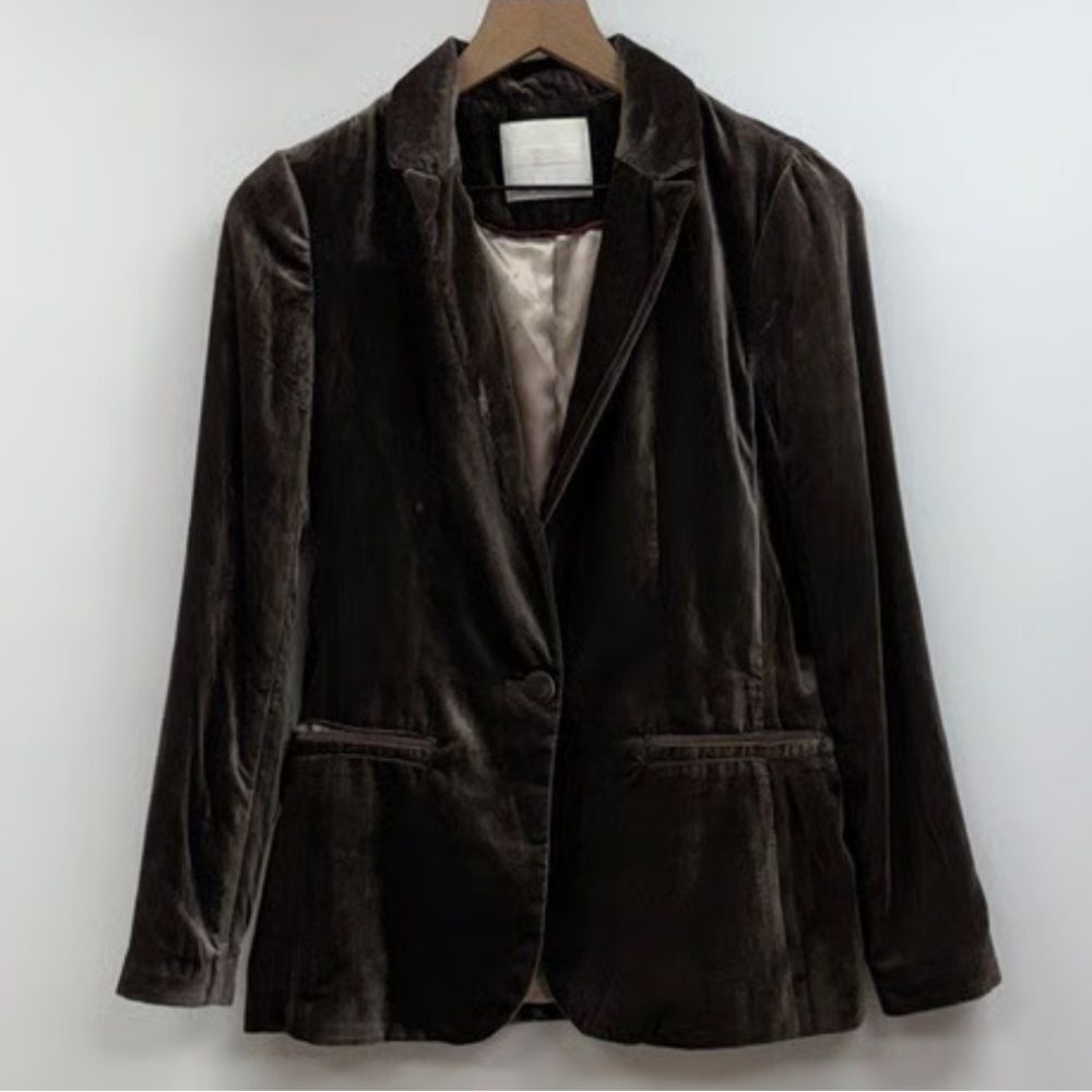 Anthropologie Ett: Twa Gallery Velvet Single Breasted Blazer Carbon Gray Size 0